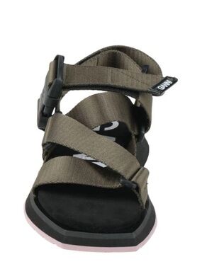 Ganni Olive Strappy Buckle Sandals sz 39 with Pink Trim